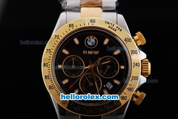 Rolex Daytona for BMW Quartz Movement with Graduated Gold Bezel and Black Dial,Gold Marking and Small Calendar--2008 New Model - Click Image to Close